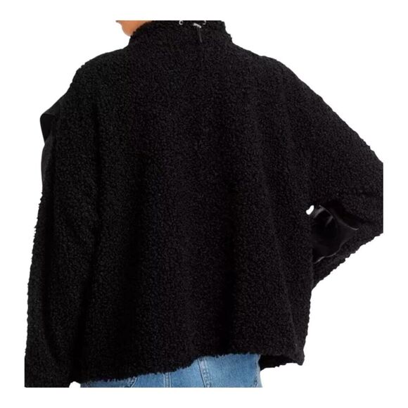 Blank NYC Jacket S Black Sherpa Oversized Vegan Leather Trucker Funnel Zip Comfy - Picture 12 of 14